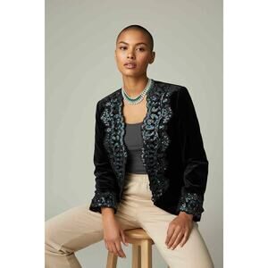 Vintage Karen Lucas for Niki Black Velvet Jacket w/Iridescent Sequin Trim Sz 6